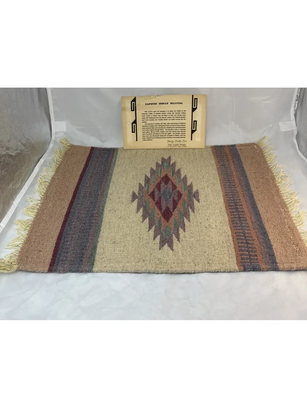 Zapotec Oaxacan Handwoven Wool Authentic Mexican Weaving Rug 20” X 15” Geometric